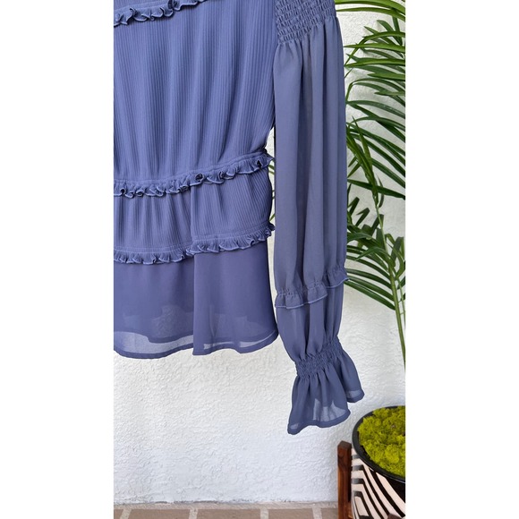 Cistar New York Blouse Ruffles Smocked Waist Balloon Sleeves Pleated Blueberry S - Picture 11 of 17